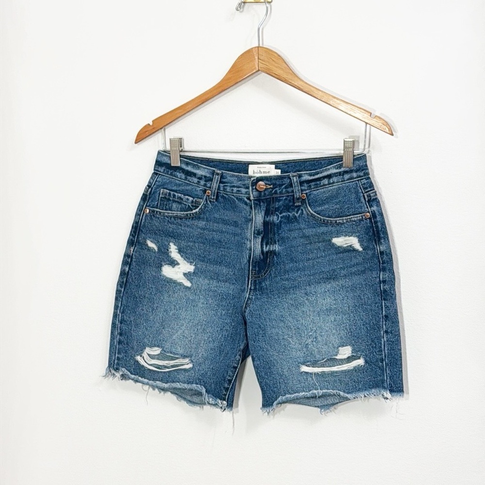 BOHME Denim Bermuda Shorts Distressed/Frayed Size 26 EUC